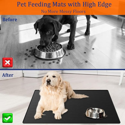 48"x32" Extra Large Pet Food Mat, 1.5MM Super Thick Silicone Dog Mats for Food and Water, XXXL Nonslip Pet Feeding Mats for Floors,Dog Cat Bowl Mat with Raised Edges, Light Gray