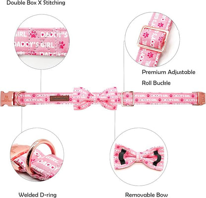 Lionheart Glory Bow Collar for Valentine's Day and Spring - Large Dog Collar With Bowtie, Pink Pet Collar