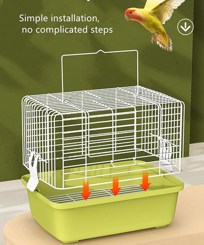 Portable Bird Travel Carrier Cage – 360° Full View Wire Carrier with Feeder & Water Cup for Cockatiels, Parakeets – Locking Door, Easy Clean, Perch Included – Perfect for Vet Visits, Trips(Size:L)
