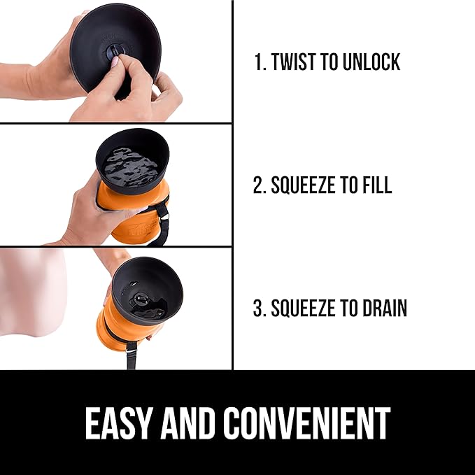GORILLA GRIP Dog Water Bottle, Portable Water Bowl Dispenser for Dogs, 16 oz Leak Proof Pet Travel Squeeze Bottles, Food Grade Silicone, To Go Puppy Essentials, Hiking Camping Trip Accessories, Orange