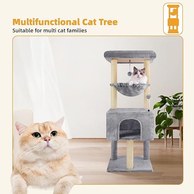 ROYPET Fashion Design 43.3" Cat Trees with Cat Houses,Grey