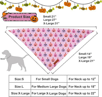ADOGGYGO Pink Halloween Dog Bandanas 2 Pack, Reversible Ghost Pumpkin Scarf Bib, Adjustable Fit Pink Halloween Bandana for Small Dogs Girl (Small)