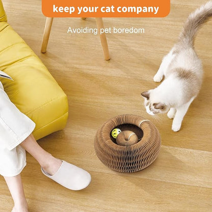 Collapsible Cats Cardboard Scratcher, Interactive Cat Toys for Indoor Cats, Scratch Pad Shape Shifting Ball Track with Bell, Magic Organ Cat Toy for Chase & Scratch Paw Easter Toys for Kitties Pink