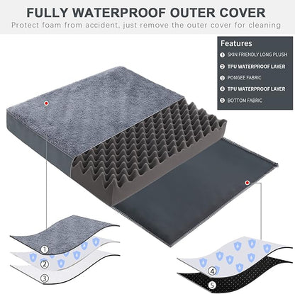 MIHIKK Waterproof Extra Large Dog Bed Orthopedic Dog Beds for Crate with Removable Washable Cover Egg-Crate Foam Pet Pad Mat with Anti-Slip Bottom, 47x29 Inch, Grey
