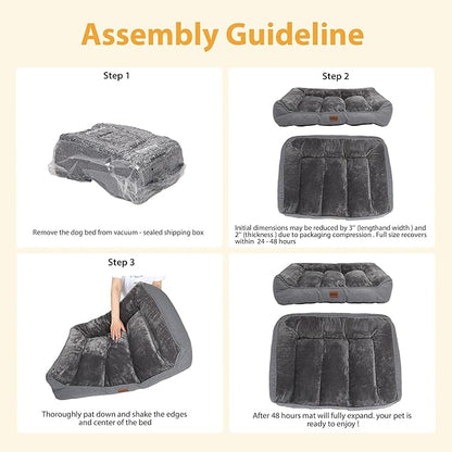 Orthopedic Dog Bed for Extra Large Dogs - Extra Thick Supportive Dog Couch Bed, Pet Beds Sofa with Waterproof Washable Cover & Non-Slip Bottom, Grey, 48x35 Inch
