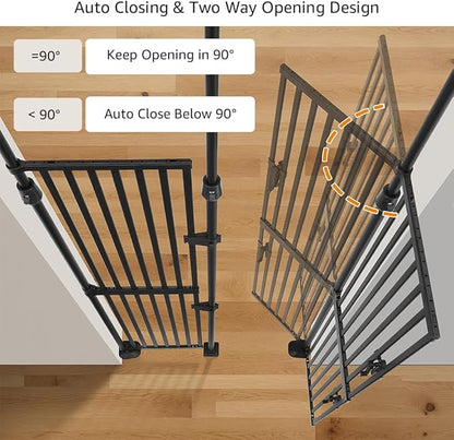 unipaws 86" High Extra Tall Cat Gate, Auto Closing and No Drilling Safety Gate for Doorway Hallway Stairs, Cat Dog Proof, Fit for 35"-51" Wide Opening, Indoor Use, Black