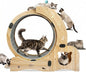 6-in-1 Cat Exercise Wheel - Quiet Wood Cat Treadmill with Cat House, Tree & Feeding Bowls - Sturdy Indoor Cat Activity Center for Running & Play - Large Cat Furniture with Scratching Pad