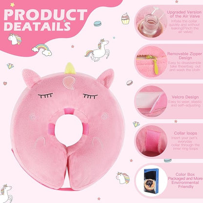 IEUUMLER Inflatable Recovery Dog Collar, Protective Donut Cone, Adjustable Soft Collar for Dog and Cat After Surgery Prevent from Biting & Scratching EU002 - Unicorn M