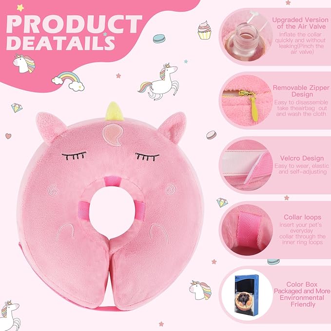 IEUUMLER Inflatable Recovery Dog Collar, Protective Donut Cone, Adjustable Soft Collar for Dog and Cat After Surgery Prevent from Biting & Scratching EU002 - Unicorn XL