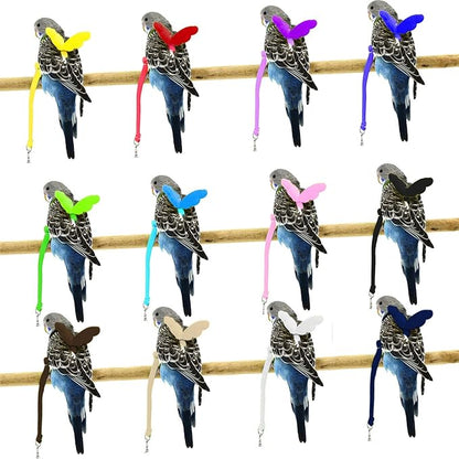 Dnoifne Pet Parrot Bird Harness and Leash, Adjustable Training Design Anti-Bite, Bird Nylon Rope with Cute Wing for Parrots, Suitable for Scarlet, Keck, Mini Macaw and Same Size Birds (Light Blue)
