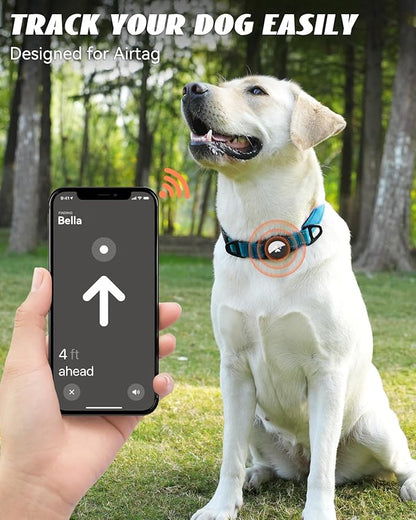 Joytale Airtag Dog Collar, Reflective Pet Collar with Waterproof AirTag Holder, Dual D-Rings, Soft Padded Adjustable for Extra Large Dogs, SkyBlue, XL