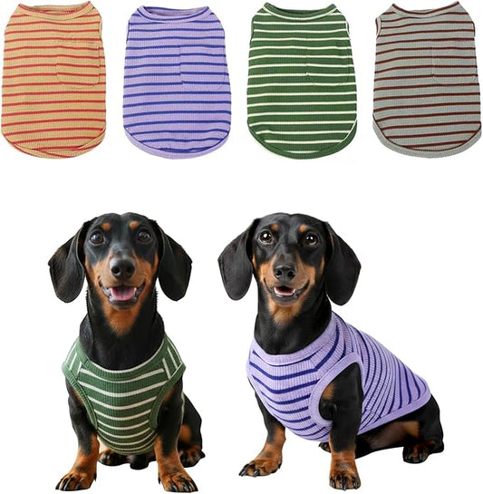 Dog Clothes, Stripe Dogs Shirts for Small & Medium Breeds, Pet Tank Top, Breathable Waffle Fabric Puppy Outfit, Shirt for Chihuahua, Yorkie, Dachshund, Corgi (4Pack, Small)
