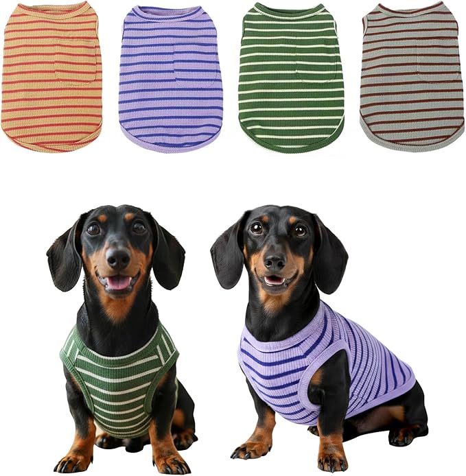 Dog Clothes, Stripe Dogs Shirts for Small & Medium Breeds, Pet Tank Top, Breathable Waffle Fabric Puppy Outfit, Shirt for Chihuahua, Yorkie, Dachshund, Corgi (4Pack, XLarge)