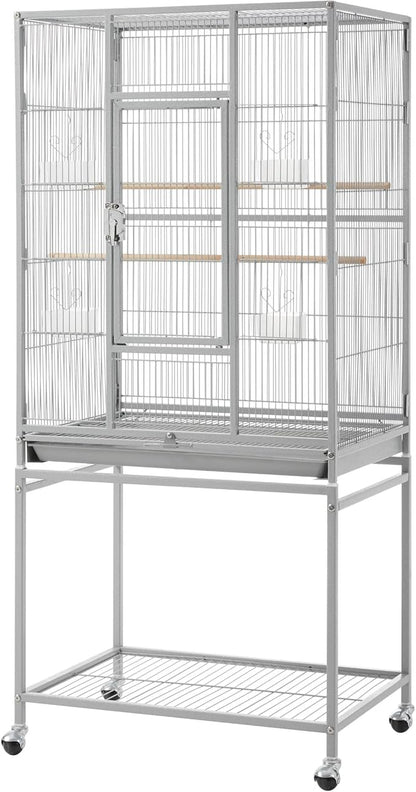 Topeakmart 53.5inch Height Large Bird Cage Extral Space Parrot Cage with Wooden Perch & Stand for Conures Parakeets Budgies, Light Gray