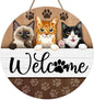Deroro Welcome Cats Front Door Sign, Paw Prints Wood Door Hanger Outdoor Outside Porch Decor Pet Lover Owner Gifts, Farmhouse Wooden Wreath Indoor Wall Hanging Decoration