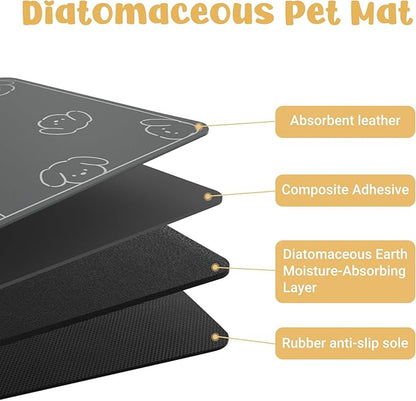 Dog Food Mat, Diatom Ooze Cat Water Mats Non Slip for Floors Waterproof and Water Absorption, Easy to Clean-Dog (15.5" H*23.5" L)