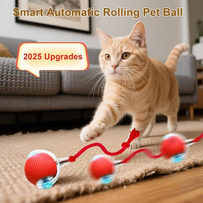 Interactive Cat Toy Ball, Smart Interactive Cat Toys, Smart Cat Toy for Enrichment, Motion Activated Automatic Cat Toys to Keep Them Busy (Red)