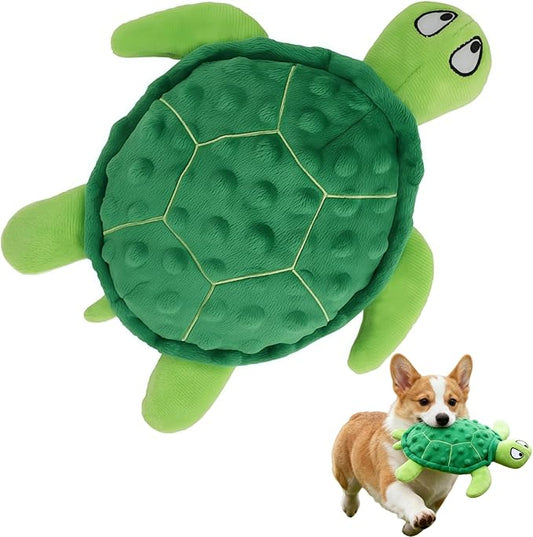 Squeaky Sea Turtle Plush Dog Toy – Durable, Interactive Chew Toy for Small Dogs – Relieves Anxiety & Teething – Keeps Puppies Busy, No Mess, Perfect for Indoor Play (Green)