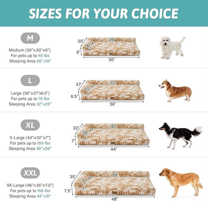 Cute Dog Bed, Faux Rabbit Fur Orthopedic Dog Bed with Sides, Removable Washable Cover & Waterproof Lining, Comfortable Pet Couch for Extra Large Dogs, Tie-Dye Brown (48" L x 35" W x 7.5" Th)
