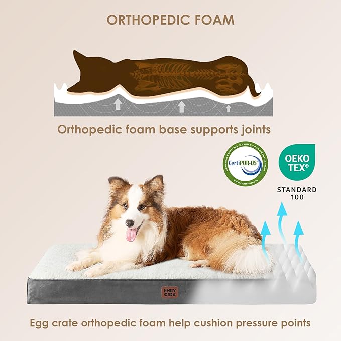 EHEYCIGA Orthopedic Dog Beds for Large Dogs with Removable Washable Cover for Crate, Beige, 35x23