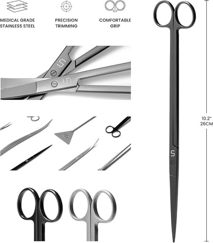 UNS Aquascaping Tools - Stainless Steel, Rust Resistant, Freshwater Planted Tank, Saltwater Reef Aquarium Maintenance Accessory - Trimming Stems & Carpets, Coral Cutting - Straight Scissors, Black