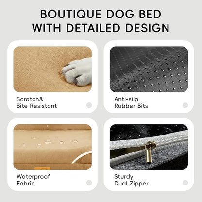 Homemate Dog Bed for Extra Large Dog: 48x35 inch Orthopedic Large Dogs Bed XXL Outdoor Pet Cat Bed Sofa Supplies with Toy Dogs Crate Pad Couch with Removable Washable Cover & Non-Slip Botton Brown