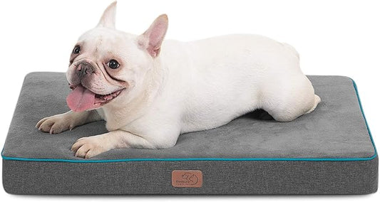 Bedsure Memory Foam Dog Bed Medium Size Dogs- Orthopedic Pet Beds for Crate with Removable Washable Cover and Nonskid Bottom - Plush Flannel Fleece Top Pet Mat, Grey