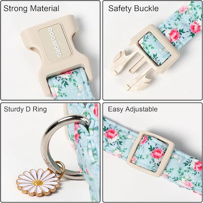 DOGWONG Floral Dog Collar, Cute Adjustable Flower Collar, Girl Female Dog Collar with Strong Plastic Buckle for Small Medium Large Dogs,S