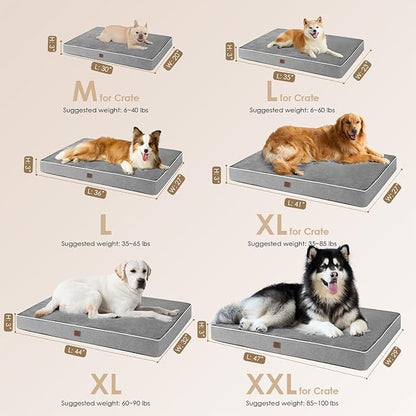 EHEYCIGA Waterproof Dog Bed Orthopedic 41"x27", Memory Foam Pet Bed for XLarged Dogs, Washable Pet Mat with Removable Cover, Grey