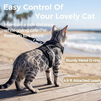 Cat Harness and Leash Set Escape Proof Tactical Extra Large Kitten Harness Emotional Support Cat Vest, Black, XL