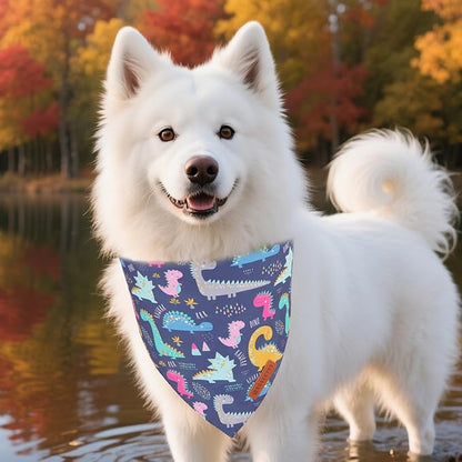 ADOGGYGO Dinosaur Dog Bandanas 2 Pack, Reversible Colorful Animal Pet Scarf, Premium Fabric, Adjustable Fit Yellow Blue Dinosaur Bandanas for Extra Large Dogs (X-Large)