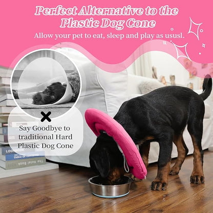 IDOMIK Dog Recovery Collar, Waterproof Soft Dog Cone After Surgery, Comfy Protective Elizabethan Collar Alternative for Dogs Cats, Adjustable Pet Neck Donut Cone Anti-Licking Biting Wounds,Rose,L