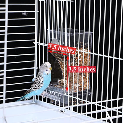 Kenond No Mess Bird Feeder Water Dispenser Set, Automatic Parrot Feeder Cage Accessories, Clear Parakeet Seed Container Food Drinker for Cage, Cockatiel Finch Lovebirds Budgies Canary (Blue)