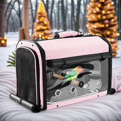 Sanmoncare Bird Carrier Bag Cockatiel Travel Cage with Stand, Lightweight Carrier for Small Bird, Portable Bag for Parrot, Pet Transparent Travel Backpack