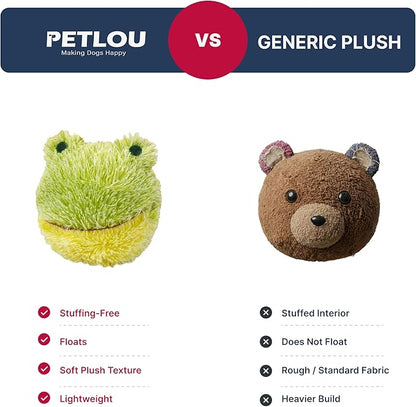 Pet Lou DOG'Z 4 Inch EZ Squeaky Frog Dog Plush Toy, Stuffing-Free Soft Plush Toy with Bouncy Squeaker Ball, Floats in Water, Ideal for Small and Medium Dogs