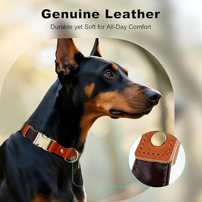 Plutus Pet Genuine Leather & Hemp Dog Collar – Adjustable Heavy Duty Pet Collar with Quick Release Metal Buckle, Soft & Stylish for Puppy and Small, Medium, Large Dogs (Copper Brown, S)