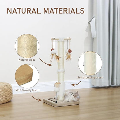 PEEKAB Cat Scratching Post 27 Inches Sisal Scratch Posts for Indoor Cats,with Track Ball Toys Kitten Vertical Scratcher Furniture Beige