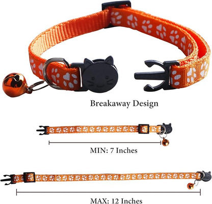Breakaway Reflective Nylon Cat Collars with Bell (2 Black + 2 Orange)