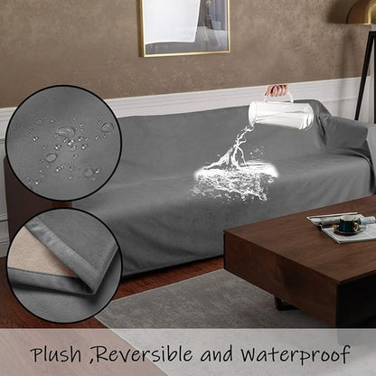 Ameritex Pet Bed Blanket Reversible 100% Waterproof Velvet Super Soft for Sofa and Bed (52x82 Inches, Light Grey+Beige)