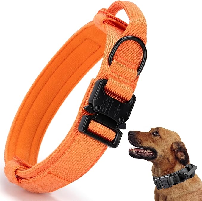 Tactical Dog Collar, Adjustable Military Training Nylon Dog Collar with Control Handle and Heavy Quick-Release Metal Buckle for Small Medium Large Dogs, Orange XXL