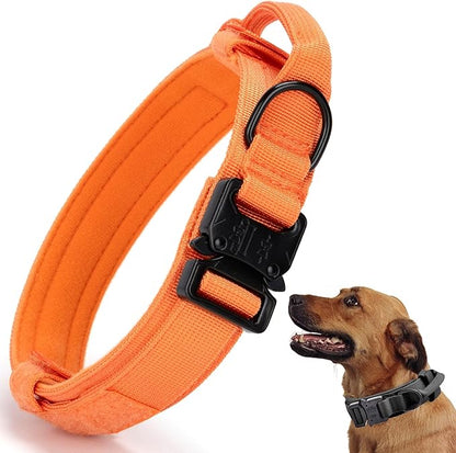 Tactical Dog Collar, Adjustable Military Training Nylon Dog Collar with Control Handle and Heavy Quick-Release Metal Buckle for Small Medium Large Dogs, Orange S