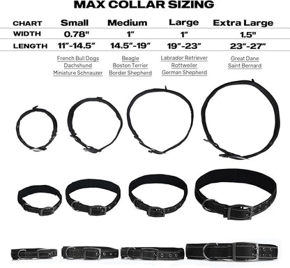 PetiFine Dog Collars for Small Dogs, Neoprene Padded Dog Collar, Reflective Heavy Duty Pet Collars with Durable Metal Belt Buckle for Walking, Black, S