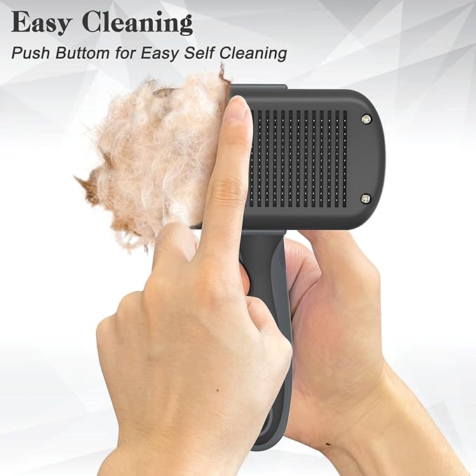 Self-Cleaning Deshedding Brush for Dogs & Cats - Skin-Friendly Grooming Tool with Hair Brush for Long and Short Haired Pets, Grey