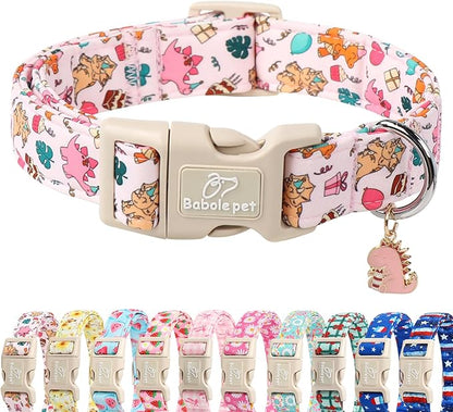 Cute Dinosaur Dog Collar, Adjustable Pink Dino Dog Collars for Puppy Small Dogs, Lightweight Quick-Release Buckle Birthday Collar for Boy&Girl Dogs XS