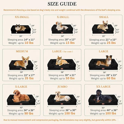 Comfort Expression Orthopedic Dog Bed for Extra Large Dogs 45x35 Inch, Waterproof Supportive Egg Crate Foam XL Pet Bed with Removable Bolsters, Dog Couch with Washable Cover & Non-Slip Bottom, Black