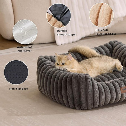 Large Cat Beds - Orthopedic Dog Bed for Medium Dogs, Rectangle Pet Bed with Fluffy Removable Washable Cover, 25x21x9inches, Grey