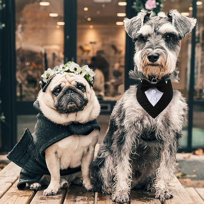 Tuxedo Bandana, Adjustable Pet Collar With Bow for Small, Medium and Large Dogs, Formal Wedding Clothing, Birthday Gifts