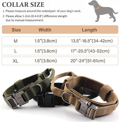Tactical Dog Collar, Adjustable Military Training Nylon Dog Collar with Control Handle and Heavy Quick-Release Metal Buckle for Small Medium Large Dogs, Green M
