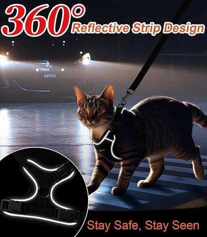 Cat Harness and Leash for Walking Escape Proof Soft Adjustable Cat Leash Breathable Comfortable Vest Easy to Wear Kitten Harness for Outdoor Travel Black S