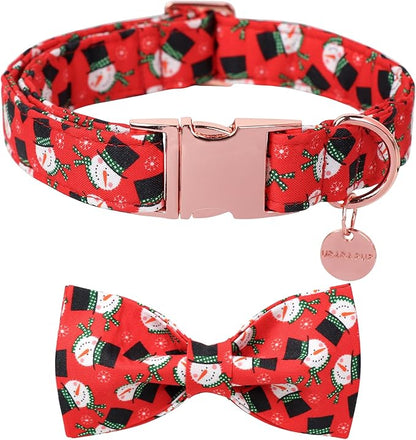 Christmas Dog Collar with Bow Tie, Christmas Collar for Puppy Girl Boy Dog or Cat, Bowtie Dogs Collars with Durable Metal Buckle, Cute Pet Collars, S